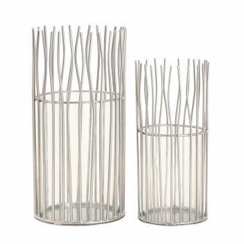 Windlicht Set 2-teilig Kerzenhalter Teelichthalter Loft schwarz o. silber