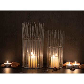 Windlicht Set 2-teilig Kerzenhalter Teelichthalter Loft schwarz o. silber