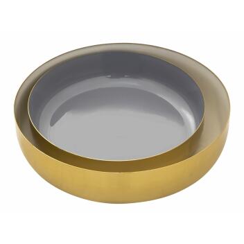 Deko Schale 2er Set rund ø 22 Knabberschale Glam hochwertig Metall Emaille gold