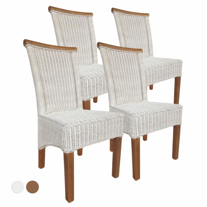 Esszimmer Stühle Set Rattanstühle Perth 4 Stück weiß Korbstühle nachhaltig