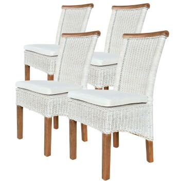 Esszimmer Stühle Set Rattanstühle Perth 4 Stück weiß Korbstühle nachhaltig