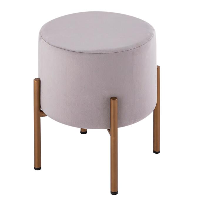 Samt Hocker 2. Wahl Sitzhocker Samt Pouf Ø 32 H 38 cm Velour mit Füßen hellgrau