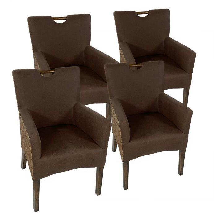 Esszimmer Stühle Set 4 Stück Rattan Bilbao Polstersessel prairie brown