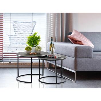 Couchtisch Set 2-teilig ø 55 Beistelltisch silber rund Wohnzimmer