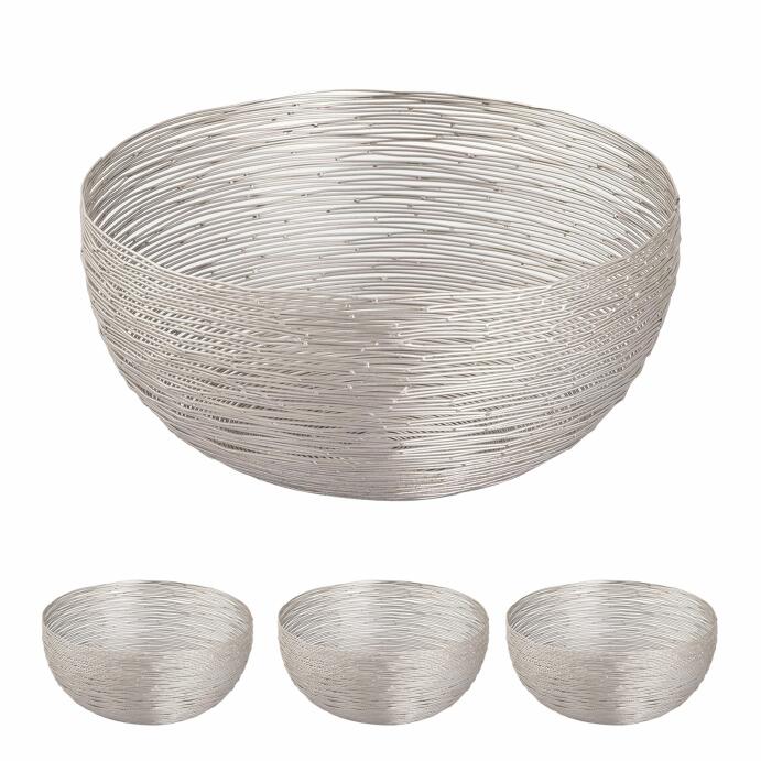 Obstschale 4-teilig ø 30 cm Brotkorb Obstkorb rund silber Drahtstrukt