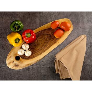 Servierbrett Baumscheibe Schneidebrett Serviertablett Akazie massiv 60 x 30 cm