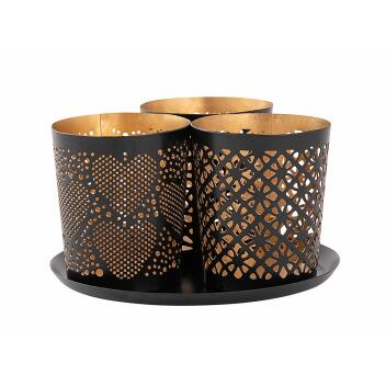 Kerzenhalter 3er Set Kerzenständer Kreta Teelichthalter rund schwarz gold