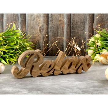 Schriftzug Holzfigur Relax Dekoschrift Mangoholz massiv B28x9cm