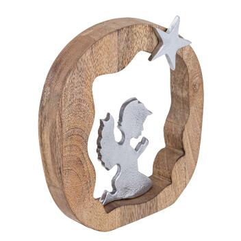 Dekofigur Betender Engel 20x20cm Holzfigur Glücksengel Mangoholz Aluminium