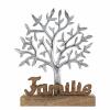 Lebensbaum Schriftzug Familie Holzfigur 20x27cm Dekofigur Aluminium Mangoholz