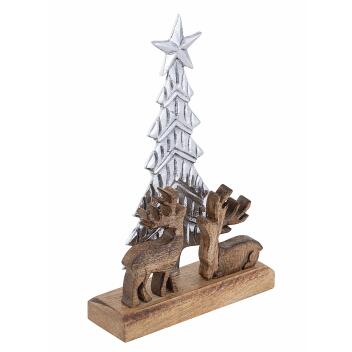 Dekofigur Weihnachtsbaum Hirschen 20x31cm Weihnachtsdeko Mangoholz Aluminium