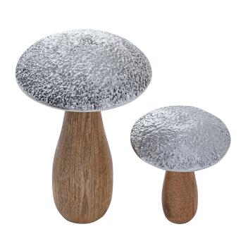 Dekofiguren 2er Set Pilze Pilz-Optik Mangoholz Aluminium H20/12x13/10cm