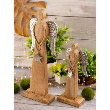 Dekofigur Engel 2er Set Weihnachtsdeko Aufsteller Mangoholz Aluminium