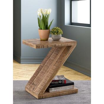 Beistelltisch Holz Z Form Zoro Sofatisch Blumentisch nachhaltig Mango Altholz