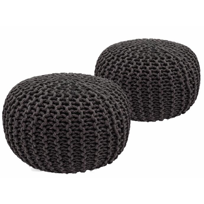 Strickhocker 2er Set Pouf Sitzpouf Sitzpuff Pouf Bodenkissen Ø 55cm grau + grau
