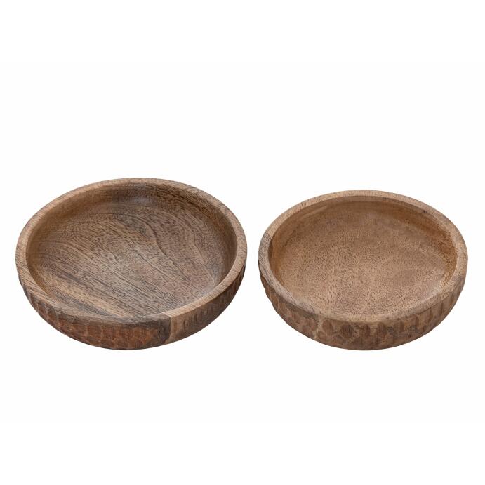 Holzschale 2er Set ø15/17cm H 4cm Dekoschale Tik & Tok rund Mangoholz Dekoschale