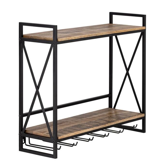 Weinregal Holz Hausbar Flaschenregal 60x45x25cm Rio Mangoholz Metall