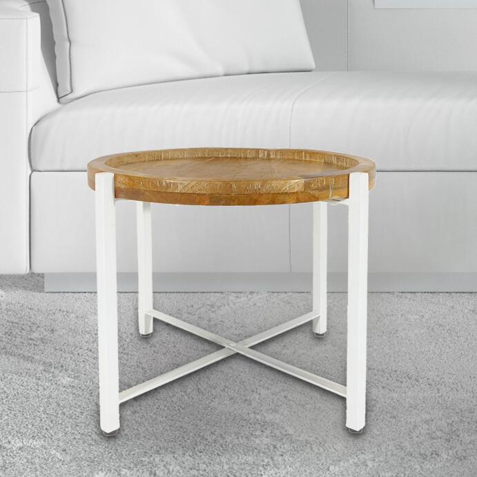 Beistelltisch ø55cm Couchtisch rund Wohnzimmer Tisch Sioux Metall reinweiß