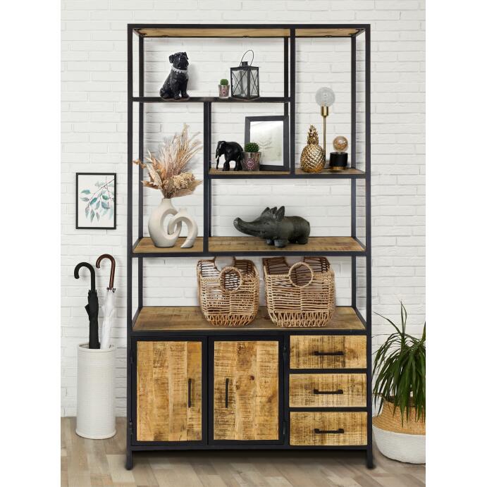 Standregal Bücherregal Regal 98x190x36cm Liverpool Metall-Gestell Holz & Metall