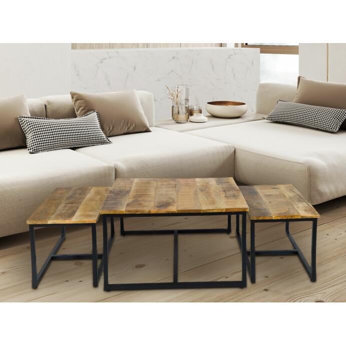 Couchtisch 3er Set Beistelltisch Satztisch Ontario Metall Gestell massiv