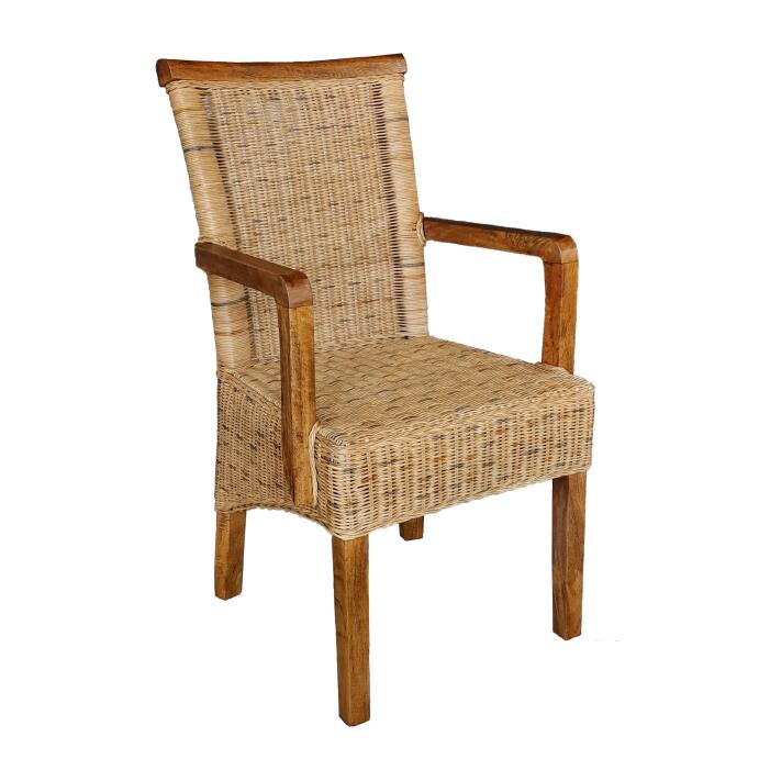 Esszimmerstuhl Rattanstuhl mit Armlehnen tabacco Perth Korbstuhl Rattan Sessel