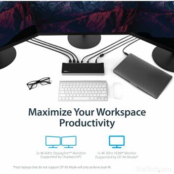 StarTech 4K USB-C Dock, UHD 4K Mac & Windows, Dockingstation DK30CH2DEPUE